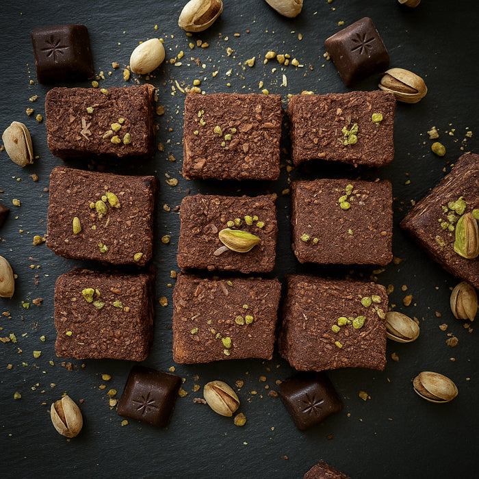 Лукума тортите с шоколадом, подавайте и фисташками